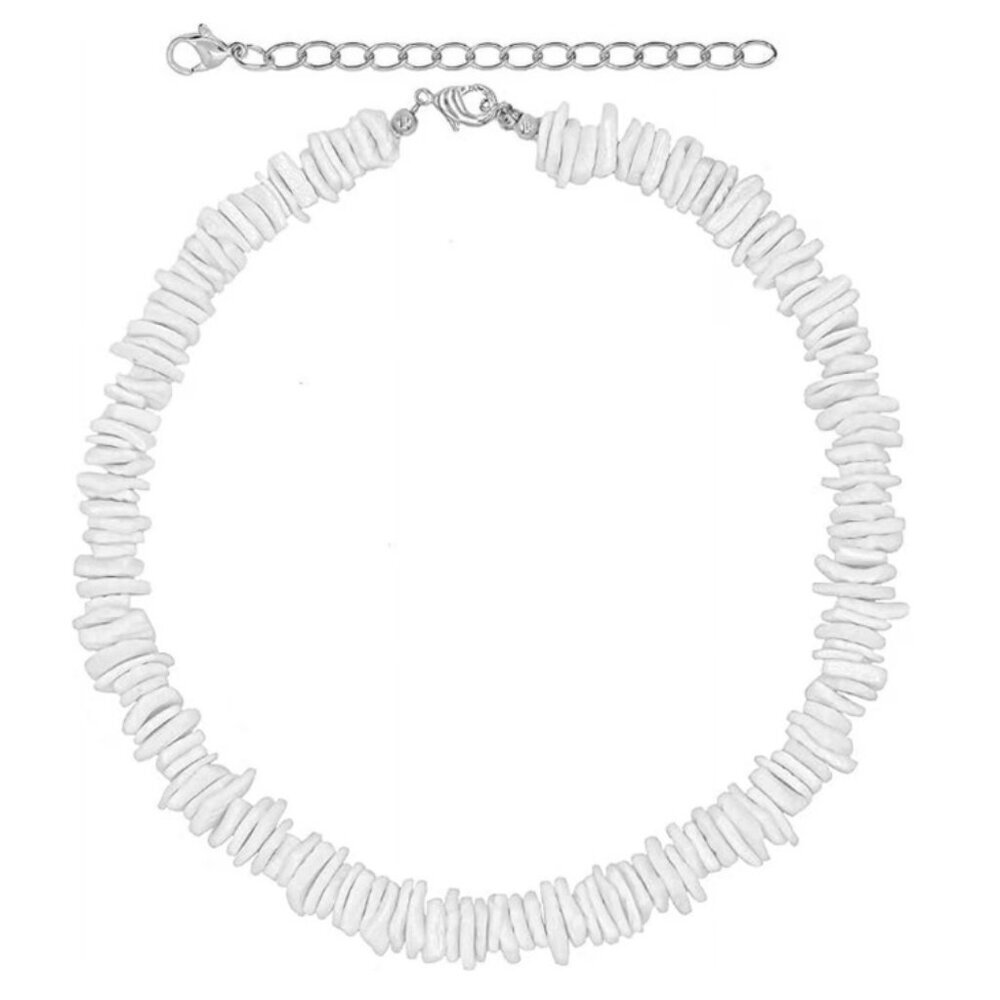 Classic Surfer Necklace - Handmade with Natural Square Cut White Puka Shells 16"
